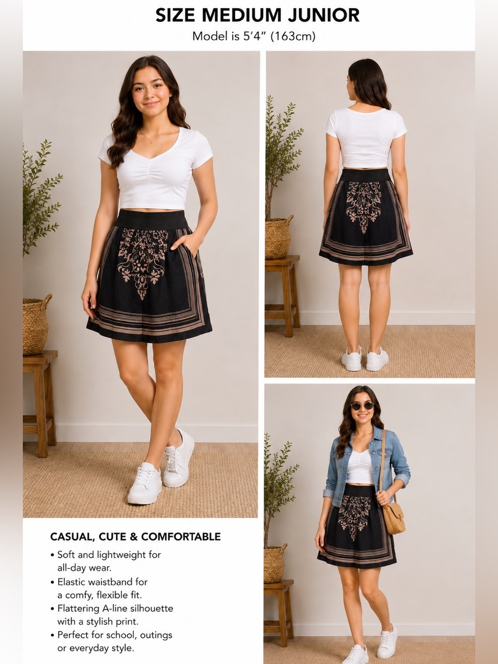One Clothing Wide Elastic Waistband Skirt Medium Junior
